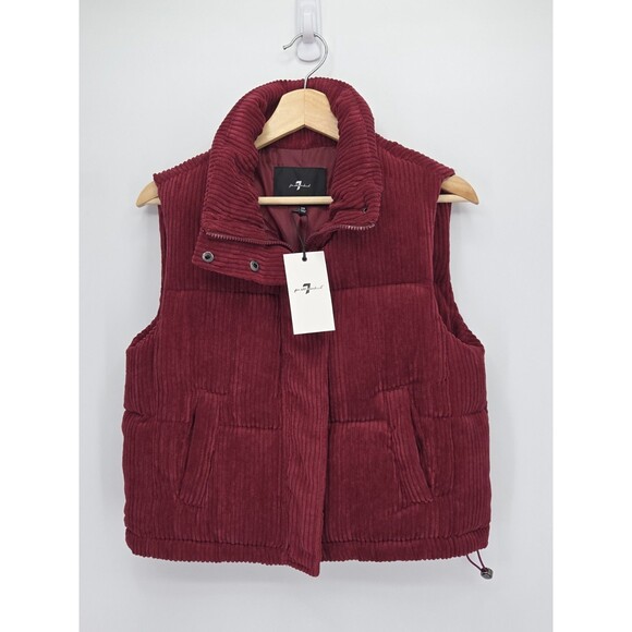 7 For All Mankind Jackets & Blazers - New  7 For All Mankind Corduroy Puffer Vest Full Zip/Button Maroon Size XS